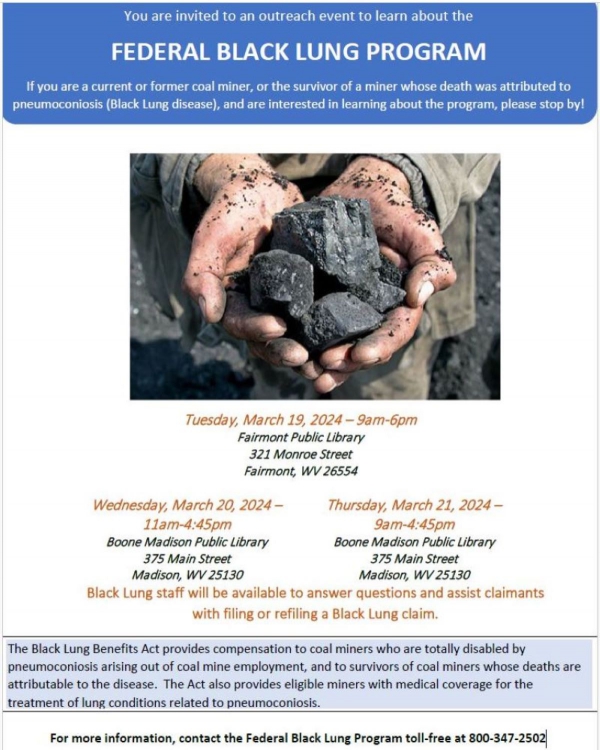 Photo for You are invited to an outreach event to learn about the FEDERAL BLACK LUNG PROGRAM